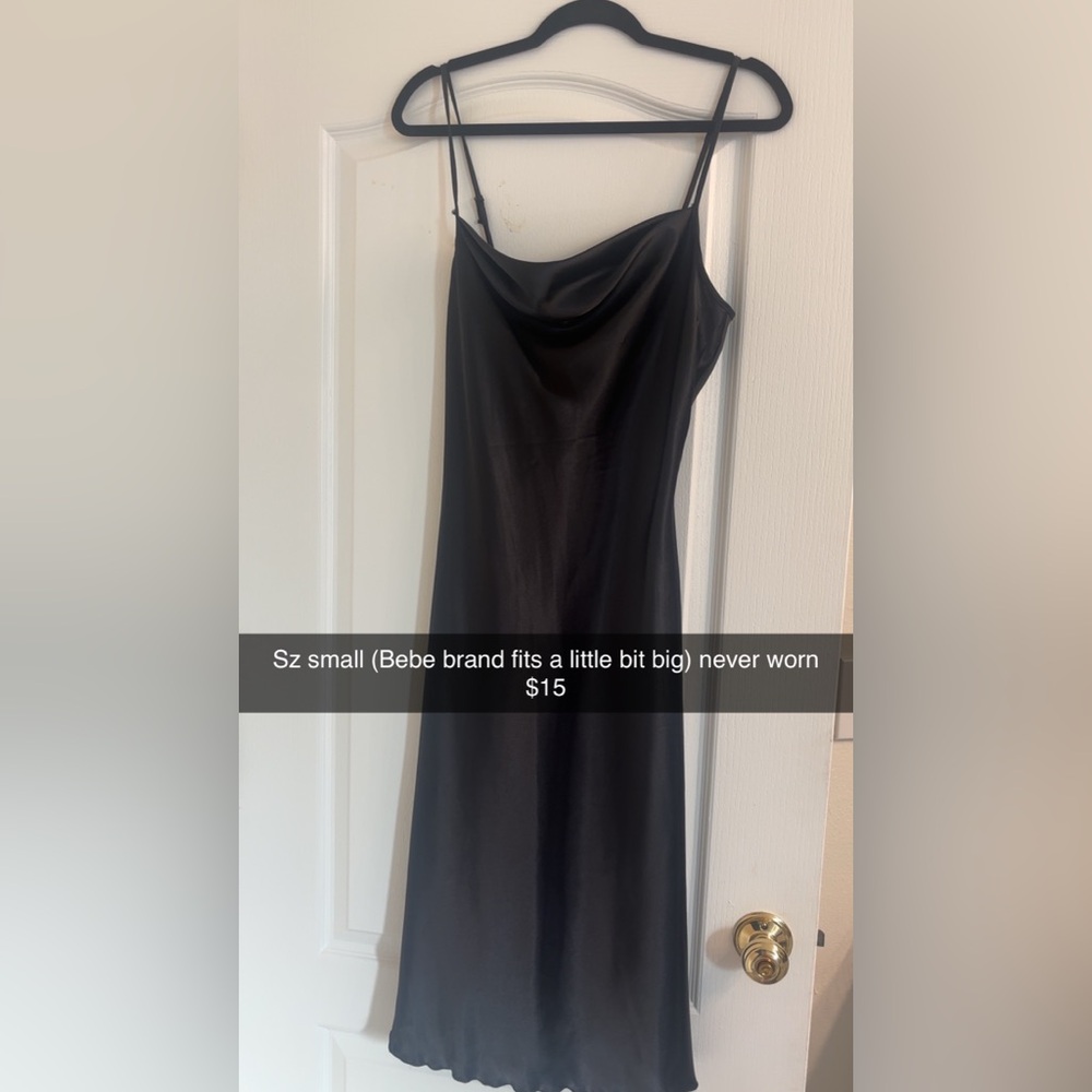 Bebe Black Sheath Midi Dress with Cowl Neck for Cocktail